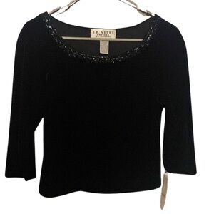 JR  Nites Deadstock 90s black velour top with beaded neckline size medium
